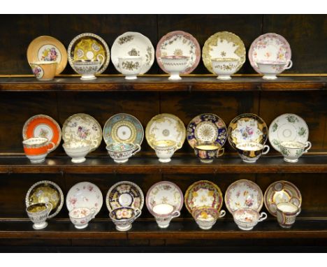 Twenty assorted 19th century cups and saucers to include Zachariah Boyle, Ridgway, G.F. Bowers, Coalport, Hicks and Meigh, Br