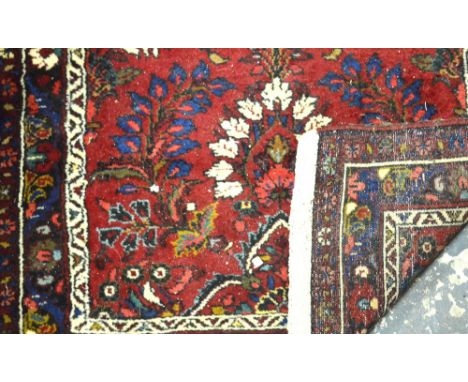 A contemporary Persian Hamadan runner, red ground, 4.30 x 0.86 m