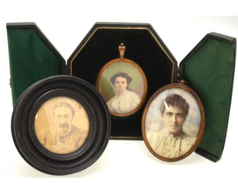 An Edwardian portrait miniature on ivory of a young lady with un-dressed hair, 6 x 4.5 cm, in gilt pendant frame and fitted g