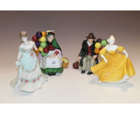 A ROYAL WORCESTER LADY FIGURE, A COALPORT FIGURE AND TWO LEONARDO COLLECTION FIGURES (4)