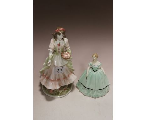 A ROYAL WORCESTER 'THE QUEEN OF MAY' FIGURE AND COALPORT VERONICA FIGURE (2)