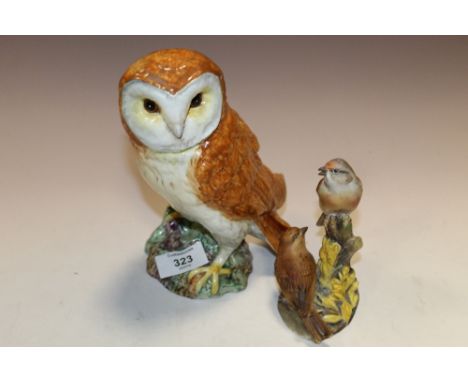 A BESWICK BARN OWL + A ROYAL WORCESTER LINNETS FIGURE
