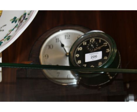 A MUMMERY & SONS MANTEL CLOCK TOGETHER WITH A RETRO REPEAT ALARM CLOCK