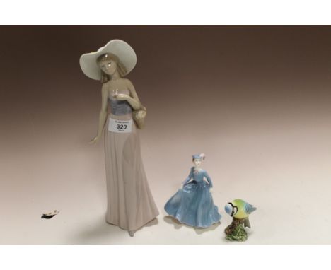 A NAO LADY FIGURE, BESWICK BLUE TIT AND A COALPORT FIGURE