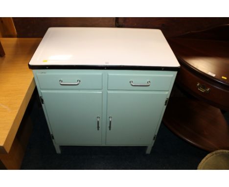 A RETRO ENAMEL TOPPED KITCHEN UNIT