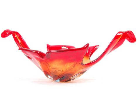 Murano - A 1960's Venetian retro vintage studio art glass centre piece / fruit bowl having a pulled flower design with unusua