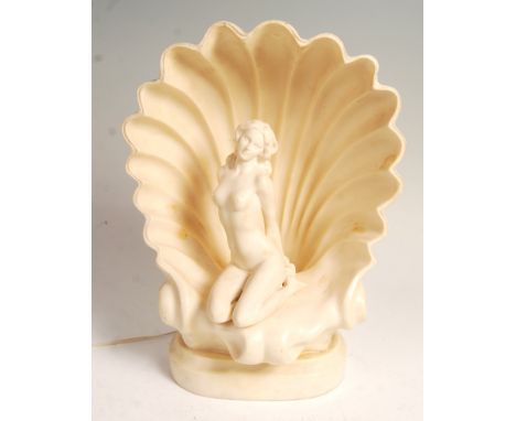 A vintage 20th Century retro vintage Art Deco type large side table centrepiece lamp in the form of a nude lady seated in lar