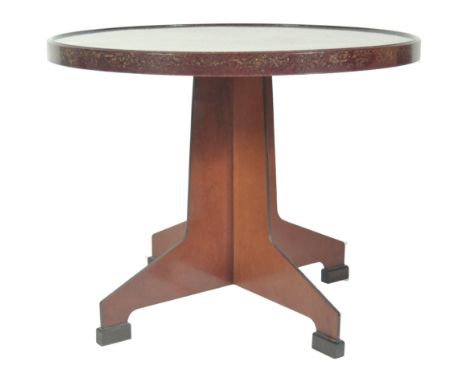 An early 20th Century Art Deco antique vintage side occasional table having a chocolate brown bakelite circular top other lig