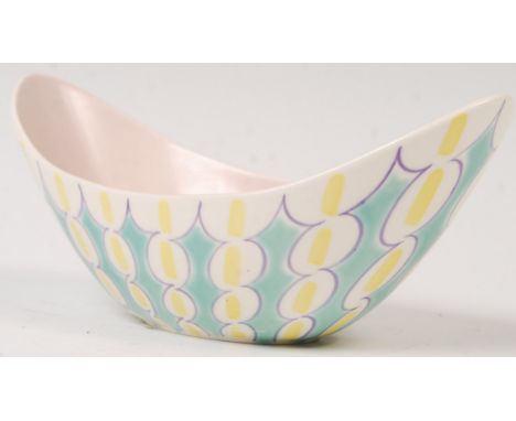 Poole Pottery - Freeform - X/PSx - A 1950's retro vintage studio art pottery wide bowl in the ' Bamboo ' pattern in a pastel 