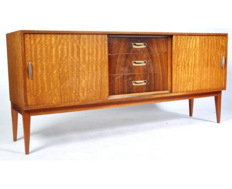 Herbert Gibbs - An original 1960's retro vintage two tone walnut wood sideboard credenza having two sliding end cupboards and