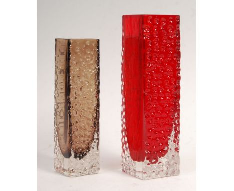 Geoffrey Baxter - Whitefriars - 9683 &amp; 9808 - Nailhead - Two 1960's / 1970's retro vintage studio art textured glass vase