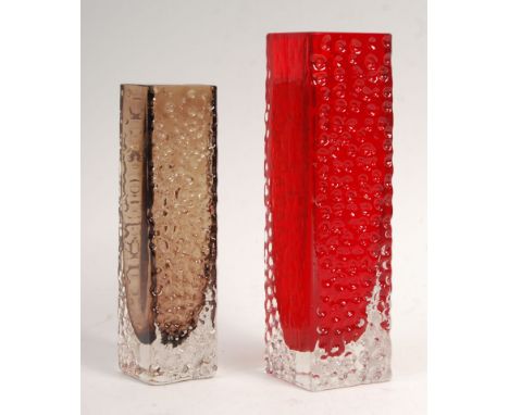 Geoffrey Baxter - Whitefriars - 9683 &amp; 9808 - Nailhead - Two 1960's / 1970's retro vintage studio art textured glass vase