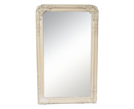 A mid 20th Century vintage antique style large wall mirror having a painted plaster frame with armorial 'C' scroll and shell 
