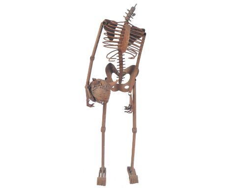 An unusual 20th Century retro vintage industrial bespoke metalwork made anatomical sculpture of a human skeleton having a det