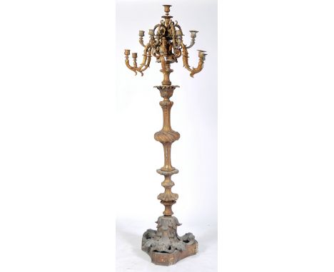 An impressive&nbsp; 19th Century antique vintage floor standing ecclesiastical candelabra candlestick holder having two tier 