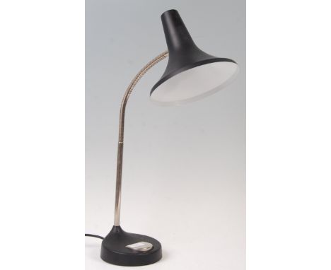 Egon Hillebrand - Hillebrand - A 1970's German retro vintage desk / table lamp having an ebonised conical shade fitted to a g