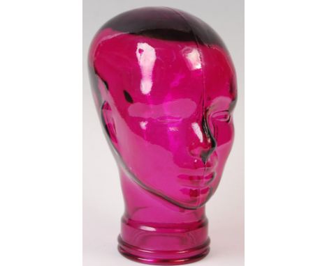 A 20th century art deco style moulded pressed glass phrenology type head - shop display stand / millinery mannequin head. Mou