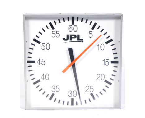 JPL - A 20th Century retro vintage swimming pool / sports pace clock of square form having an aluminum case with perspex&nbsp