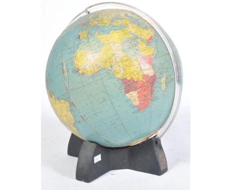 Phillips - An original 1960's retro vintage large size terrestrial illuminated tabletop globe raised on a cast metal base wit