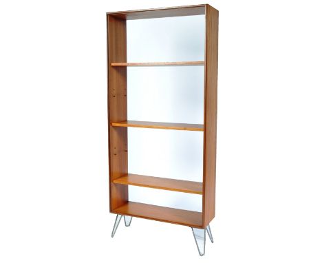 G Plan - Fresco - An original 1970's retro vintage teak wood upright open window bookcase cabinet. Teak wood open frame uprig