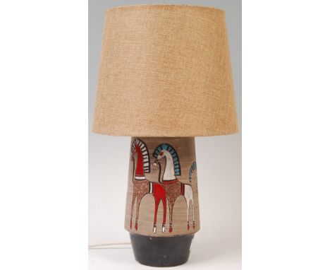 Believed Fratelli Fanciullacci - 9478 - An Italian retro vintage studio art pottery lamp having two enamelled horses to front