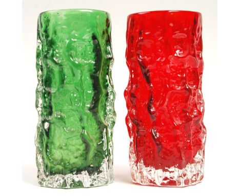 Geoffrey Baxter - Whitefriars - Bark Effect - 9689 - A pair of 1960's retro vintage studio art glass vases having the texture