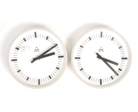 Arduino Pragotron TFT - A pair of vintage 1980's Czech vintage industrial railway / factory electric wall clocks. Circular fo