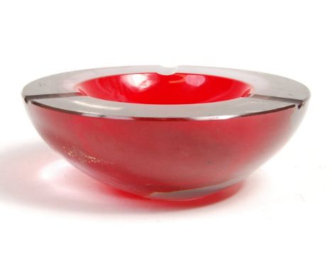 Murano - Geode - An original vintage 1970's retro vintage studio art glass bowl of circular form having a ruby red glass bowl