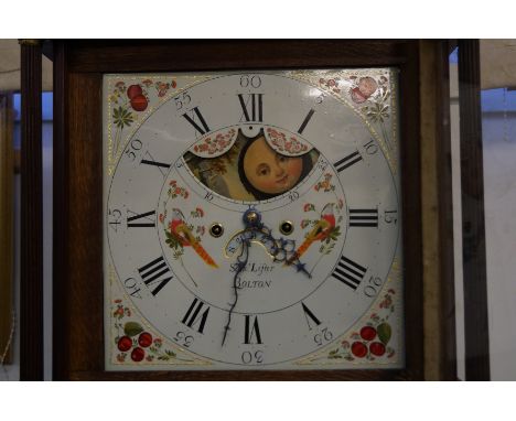 Late 18th century flame mahogany 8 day longcase clock (striking on a bell) by Samuel Lister of Bolton, the hood with swan nec