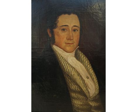 Early 19th century, Oil on canvas portrait of a gentleman, additional information to verso. 43cm x 32cm 