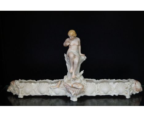 Victorian Royal Worcester centrepiece/trough by Philips and Pearce, decorated with semi-nude maiden and shells, date lozenge 