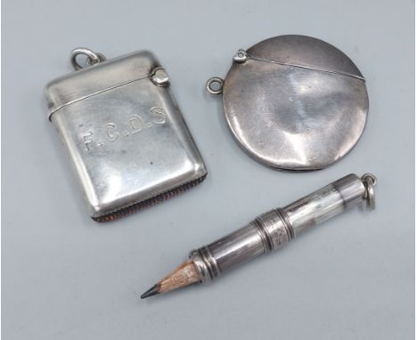 A Birmingham silver vesta case engraved with the initials F.C.D.S for Sir Frederick Charles Doveton Sturdee, together with a 