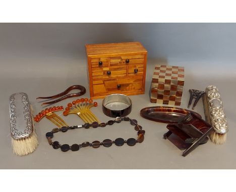 A silver backed brush together with other items to include a small jewellery box and other items 