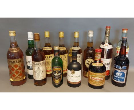 Three bottles Bells Old Scotch Whisky together with other spirits 