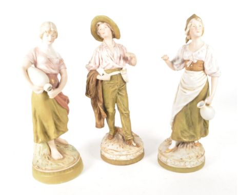 Royal Dux Bohemia - Early 20th century Czech bisque porcelain figures. Comprised of a boy and a girl pairing numbered 1456 an