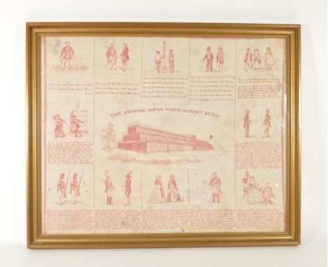 The Crystal House Which Albert Built - Late 19th century framed handkerchief commemorating the Crystal Palace constructed for