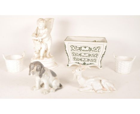 Collection of 19th / 20th century porcelain and ceramic wares. Comprised of a Brownfield porcelain young boy with a basket fi
