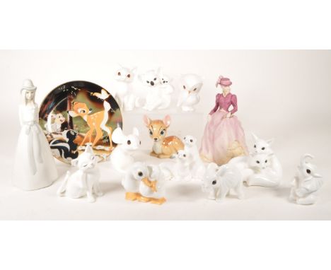 Collection of late 20th century porcelain and china figures. Comprised of a selection of Royal Osborne white bone china anima