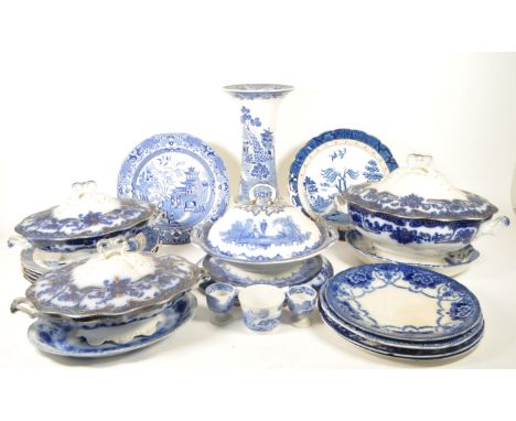 Collection of 20th century ironstone china and porcelain blue and white transfer wares. Makers including Booths Real Old Will