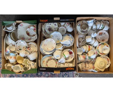 A large extensive mix and match collection of mostly English vintage 20th century porcelain bone china. Wedding pieces, tea r