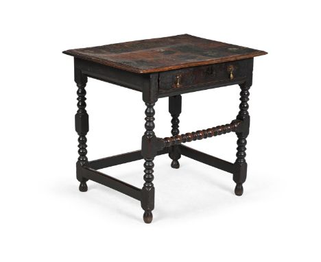 A CHARLES II OAK SIDE TABLE CIRCA 1680 With a late 18th or early 19th century tooled and coloured leather top depicting natio