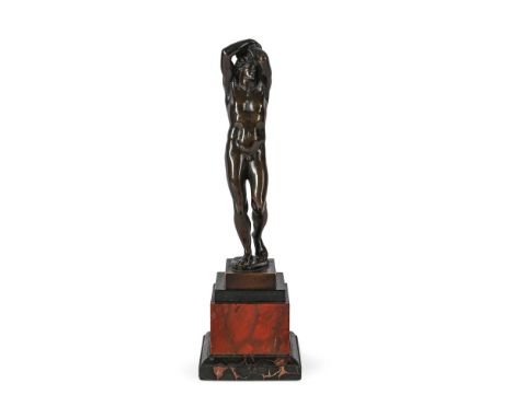 AFTER BARTHELMY PRIEUR, A BRONZE FIGURE OF A STANDING YOUTH, KNOWN AS NARCISSUS  19TH CENTURY  The nude youth standing with h