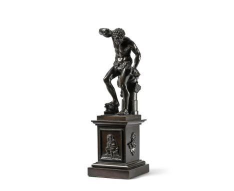 AFTER THE ANTIQUE, A BRONZE FIGURE OF THE DANCING FAUN WITH CYMBALS  PROBABLY ENGLISH, EARLY 19TH CENTURY  Set on stand with 
