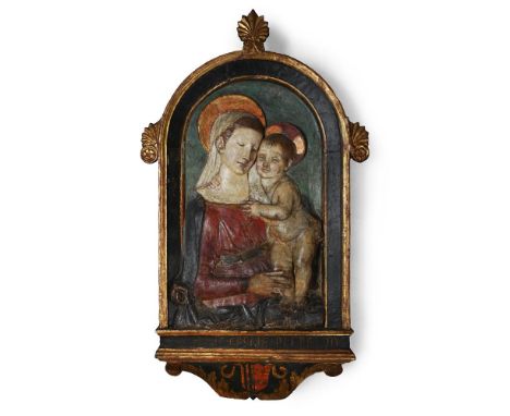 WORKSHOP OF FRANCESCO DI SIMONE FERRUCCI (1437-1493), A POLYCHROME STUCCO RELIEF OF THE VIRGIN AND CHILD  ITALIAN, LATE 15TH 