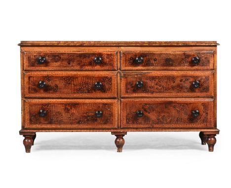 A SIMULATED BIRD'S EYE MAPLE DRESSER BASE OR CHEST OF DRAWERS 19TH CENTURY 79.5cm high, 141cm wide, 49cm deep