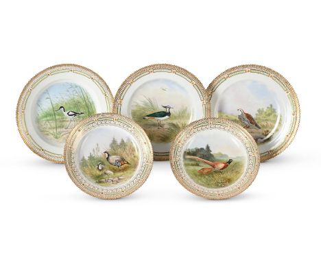 THREE ROYAL COPENHAGEN 'FAUNA DANICA' PLATES SECOND HALF 20TH CENTURY Each painted with a single bird species within gilt ser