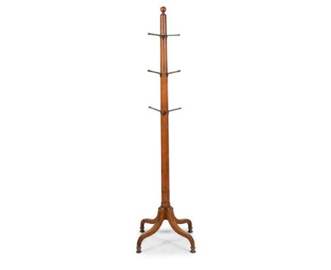A LATE VICTORIAN OAK HALL STAND CIRCA 1900 The lacquered brass hooks with heart shaped fixings 183cm high, 45cm wide  Conditi