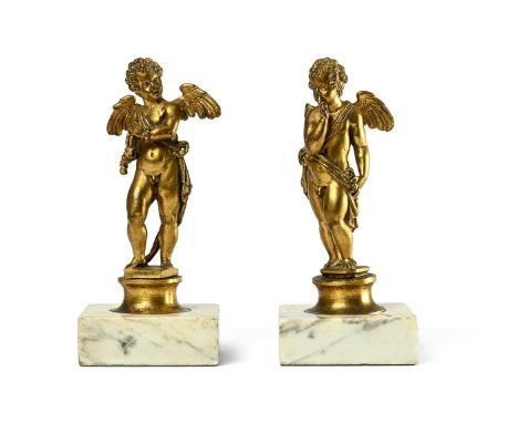 AFTER NICOLÒ ROCCATAGLIATA (1559-1629), A PAIR OF GILT BRONZE FIGURES OF ANGELS  ITALIAN, MID 17TH CENTURY  Formerly andiron 