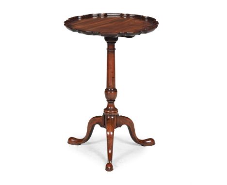 A GEORGE III MAHOGANY PIE CRUST TRIPOD TABLE CIRCA 1760 With a tilt top, an ivorine label under the base 'FRANK PARTRIDGE WOR