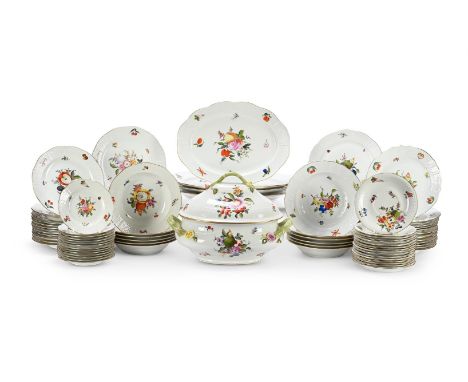 AN EXTENSIVE HEREND PORCELAIN 'FRUITS AND FLOWERS' PATTERN PART DINNER SERVICE 20TH CENTURY Each piece hand painted with vari